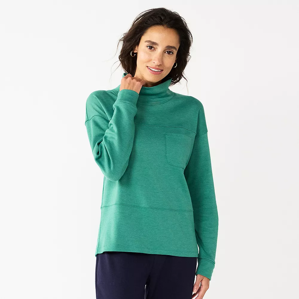 Petite Croft & Barrow® Long Sleeve Mockneck Sweatshirt - Image 2