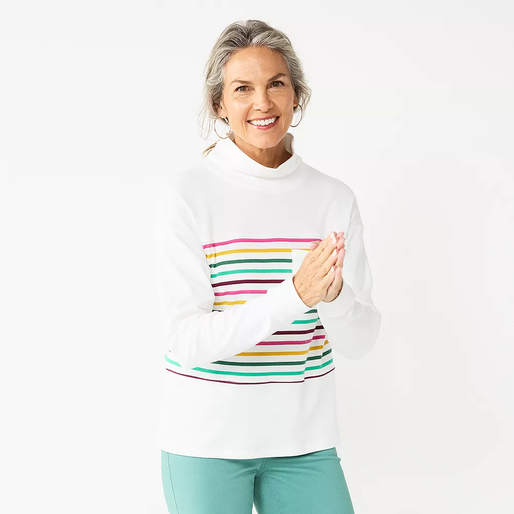 Petite Croft & Barrow® Long Sleeve Mockneck Sweatshirt - Image 5