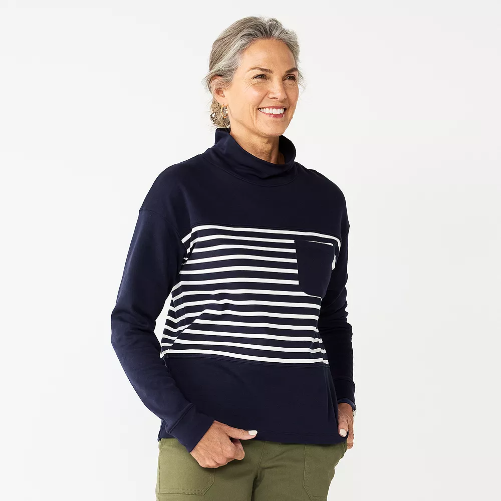 Petite Croft & Barrow® Long Sleeve Mockneck Sweatshirt