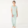 Women's Croft & Barrow® Short Sleeve Pajama Top & Pajama Pants Cotton Sleep Set
