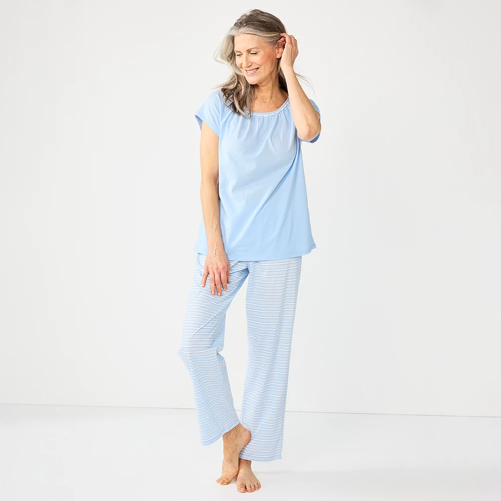 Petite Croft & Barrow® Short Sleeve Pajama Top & Pajama Pants Cotton Sleep Set - Image 3