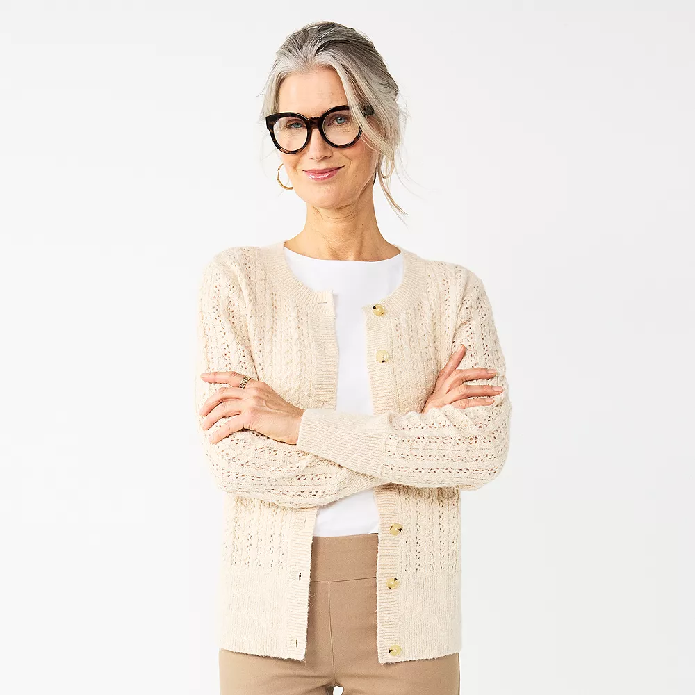 Women's Croft & Barrow® Crewneck Cardigan - Image 2