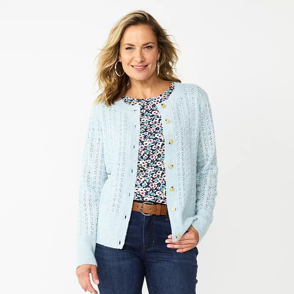 Petite Croft & Barrow® Stitch Crewneck Cardigan - Image 2