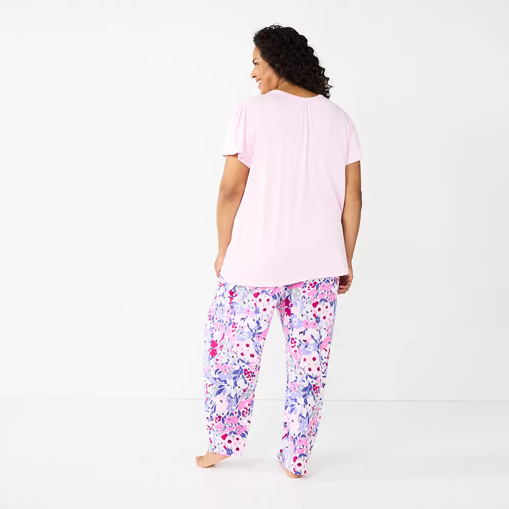 Plus Size Croft & Barrow® Short Sleeve Henley Pajama Top & Pajama Pants Sleep Set - Image 4
