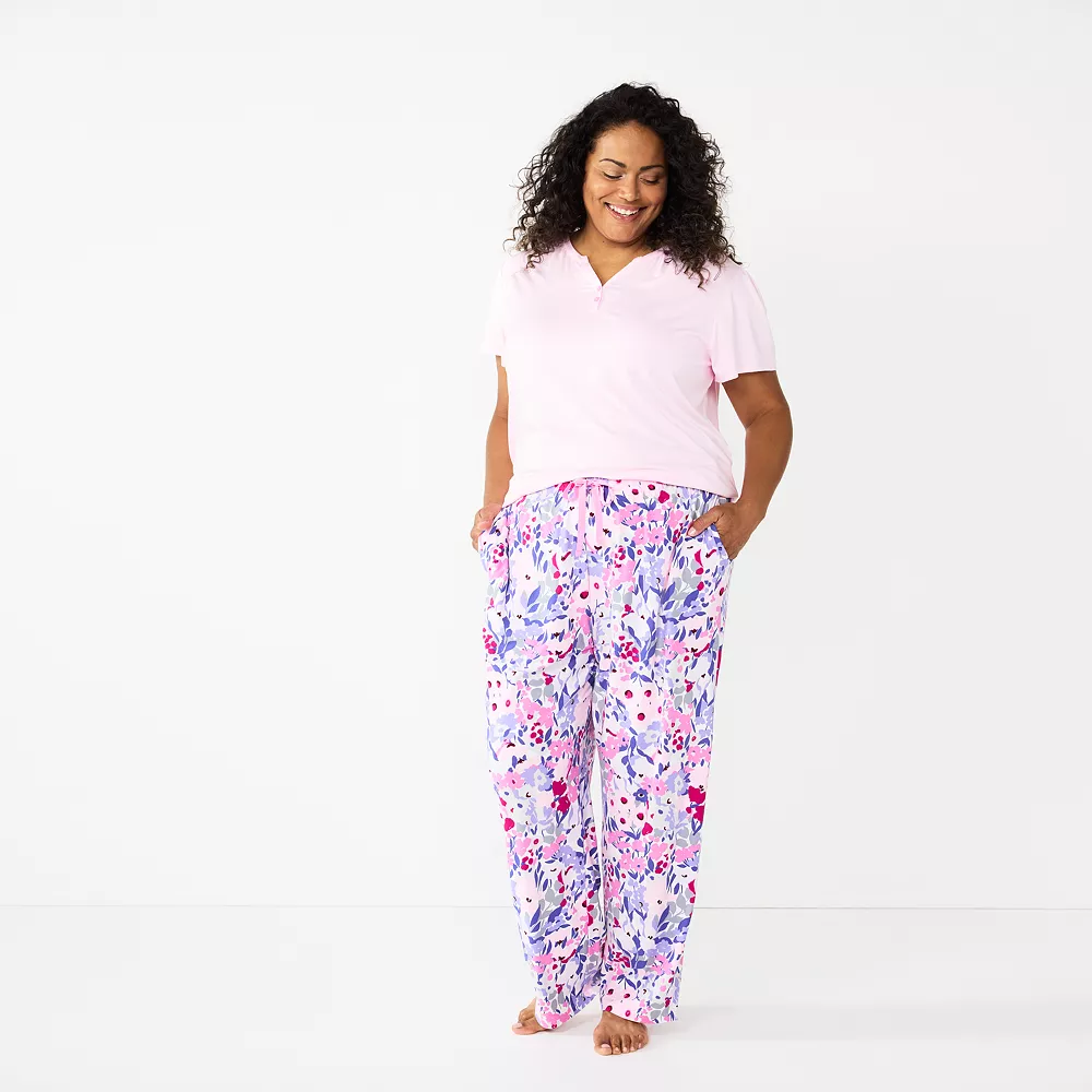 Plus Size Croft & Barrow® Short Sleeve Henley Pajama Top & Pajama Pants Sleep Set - Image 5