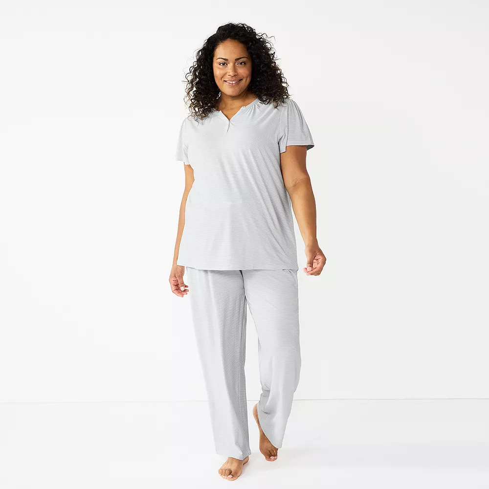Plus Size Croft & Barrow® Short Sleeve Henley Pajama Top & Pajama Pants Sleep Set - Image 2