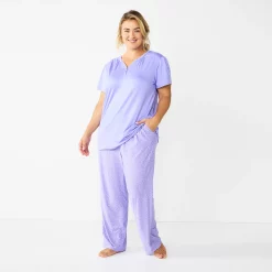 Plus Size Croft & Barrow® Short Sleeve Henley Pajama Top & Pajama Pants Sleep Set