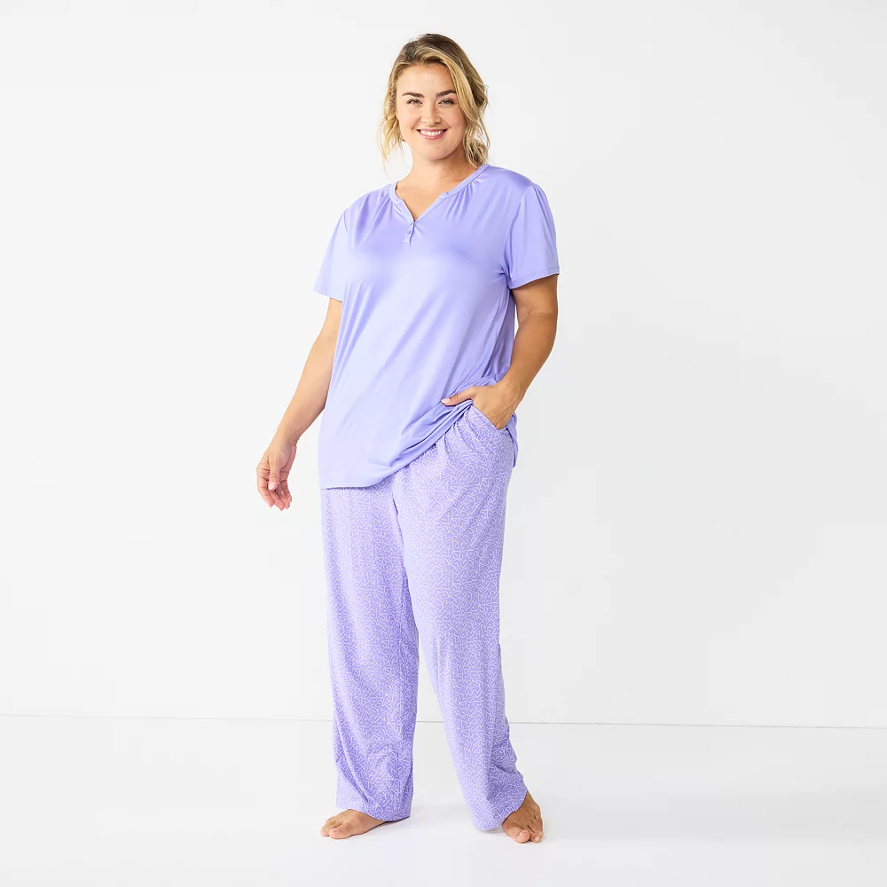 Plus Size Croft & Barrow® Short Sleeve Henley Pajama Top & Pajama Pants Sleep Set