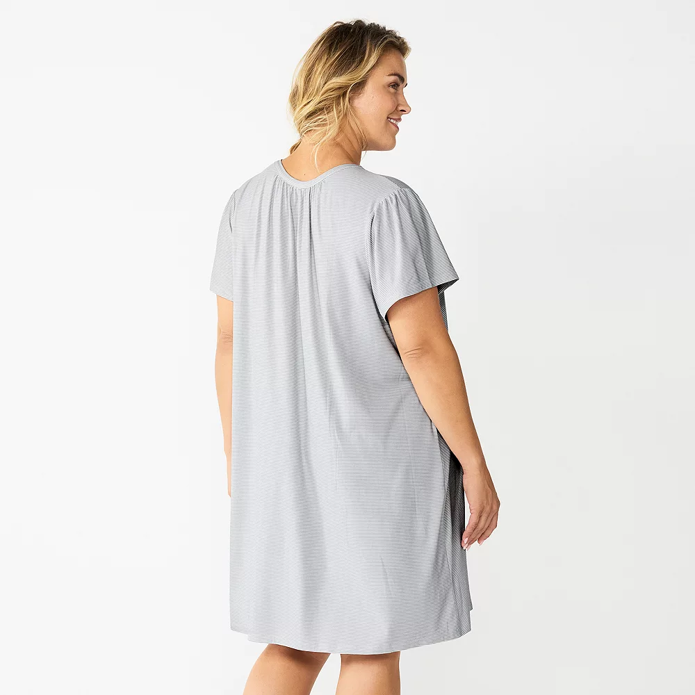 Plus Size Croft & Barrow® Short Sleeve Henley Short Sleeve Nightgown - Image 4