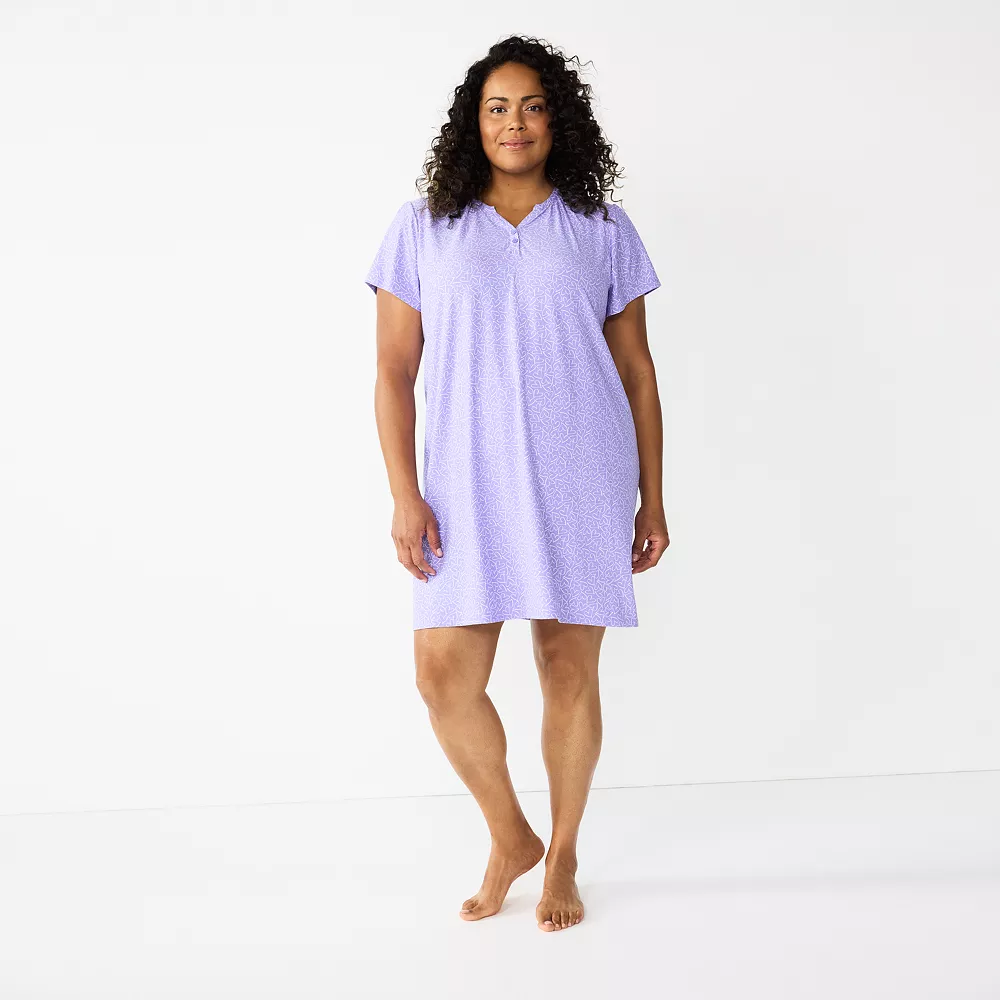 Plus Size Croft & Barrow® Short Sleeve Henley Short Sleeve Nightgown - Image 2