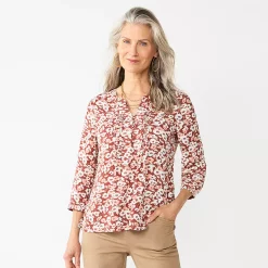 Petite Croft & Barrow® Splitneck Pintuck Blouse
