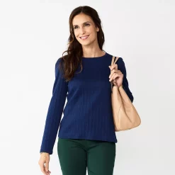 Petite Croft & Barrow® Cable Jacquard Long Sleeve Top