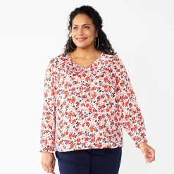 Plus Size Croft & Barrow® Ruffle Neck Blouse