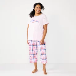 Plus Size Croft & Barrow® Short Sleeve Pajama Top & Capri Pajama Pants Sleep Set