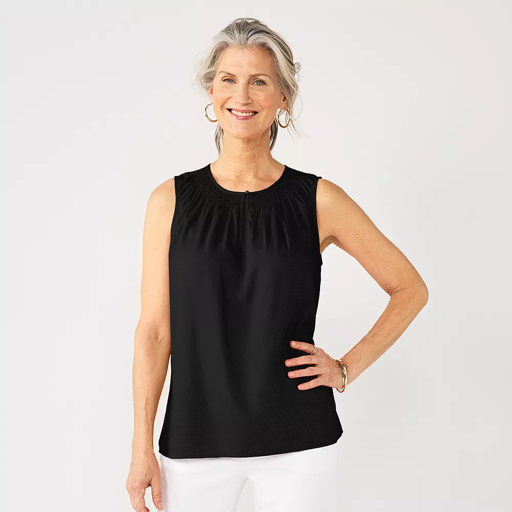 Women's Croft & Barrow® Smocked Sleeveless Shell Top - Image 2