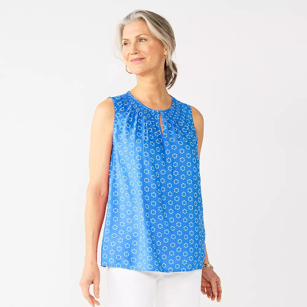 Women's Croft & Barrow® Smocked Sleeveless Shell Top - Image 7