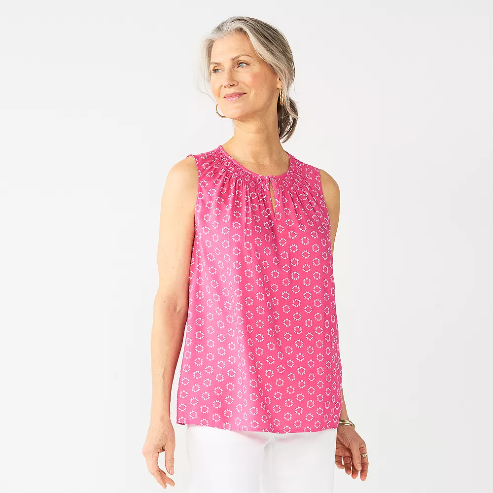 Women's Croft & Barrow® Smocked Sleeveless Shell Top - Image 17
